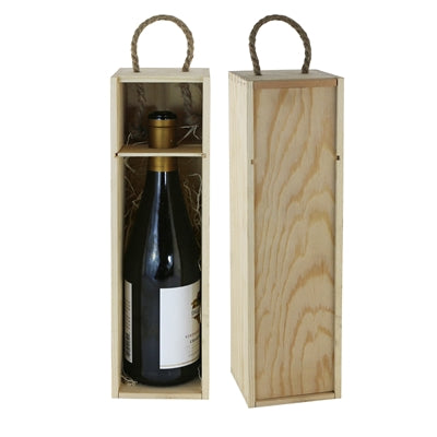 Winechest 1-Bottle Wooden Box W/ Rope Handle